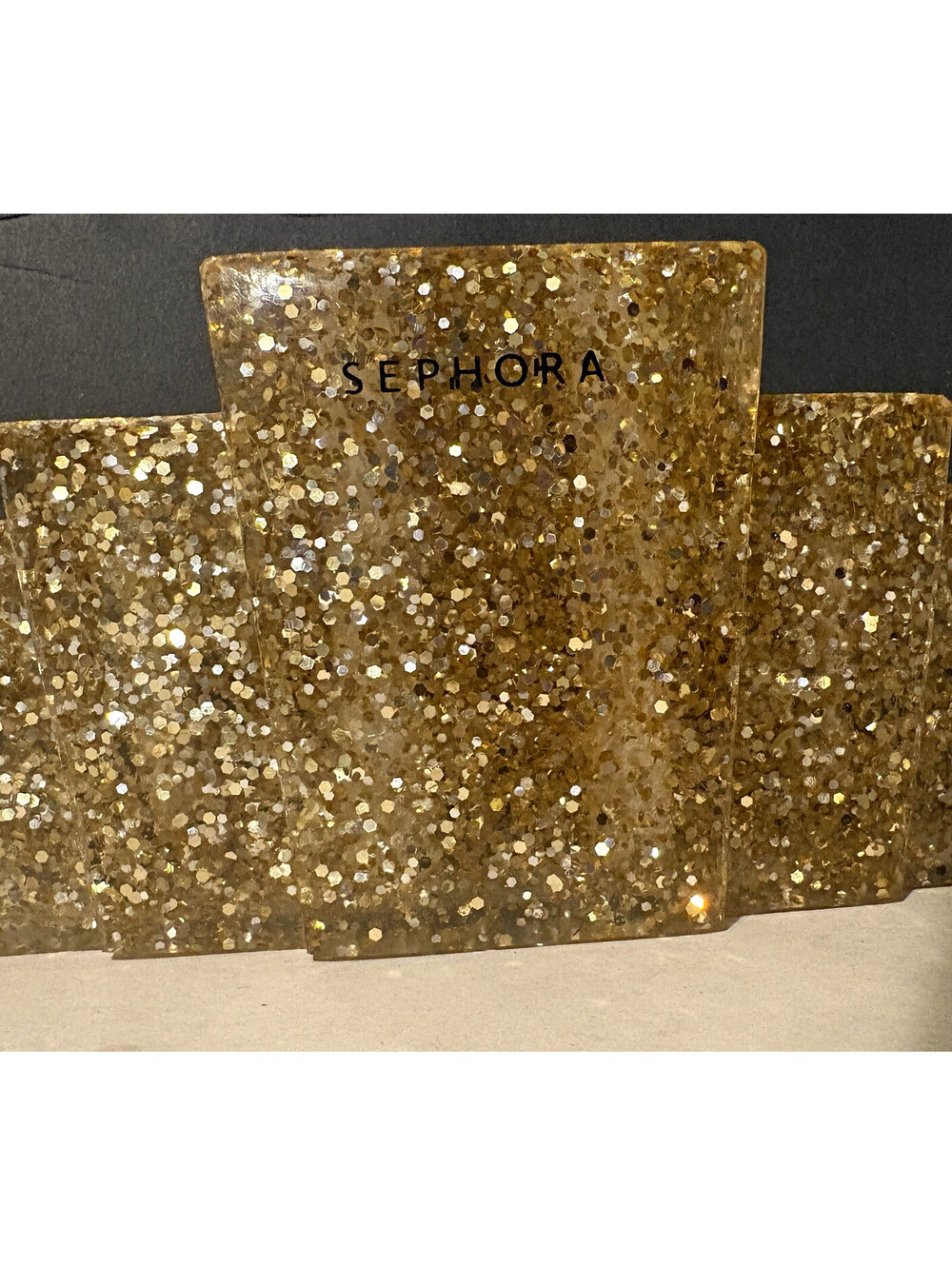 Sephora Gold Glitter Makeup brush holder, 6 brush holes total, 2 large & 4 small